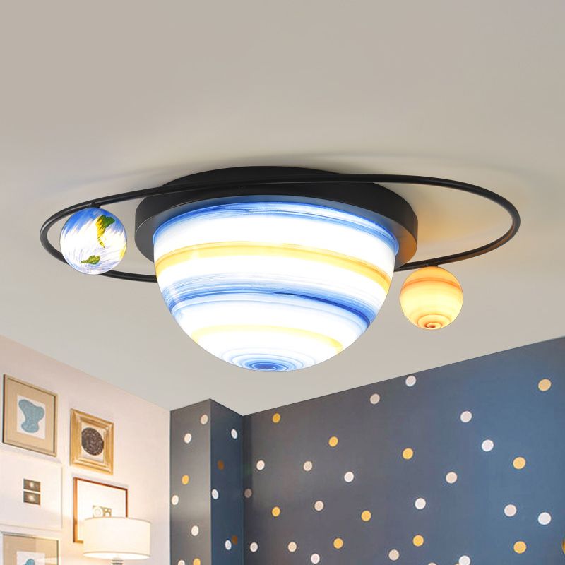 Sfera e Astral Child Room Soffitto Flush Vetro Colorato 2-Bulb Bambini Flush Mount Apparecchio di Luce in Blu, Luce Calda/Bianca
