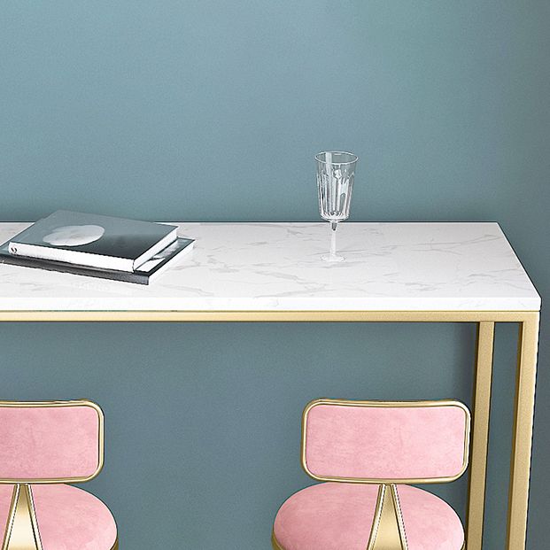 Moderne Rechteck -Bar Esstisch Weißer Tischhöhe mit Eisenbasis in Gold