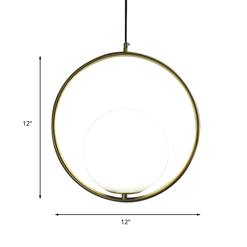 1 Kopfring -Anhänger Beleuchtung mit Globe Opalglas Schatten Retro Industrial Gold Suspension Light, 12 "/14" Breite