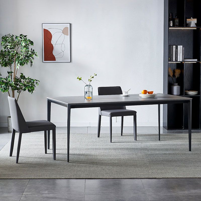 Modern Rectangle Dining Table Sintered Stone Top Table with 4 Black Metal Legs