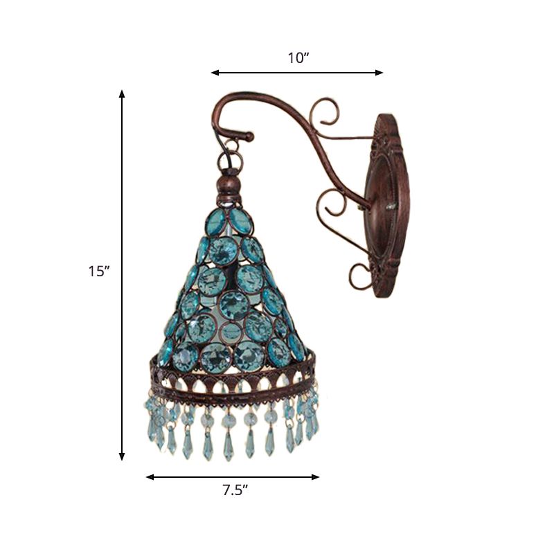 1 Bulb Metal Wall Lamp Art Deco Yellow/Blue/Purple Tapered Dining Room Wall Mounted Lighting with Dangling Glass