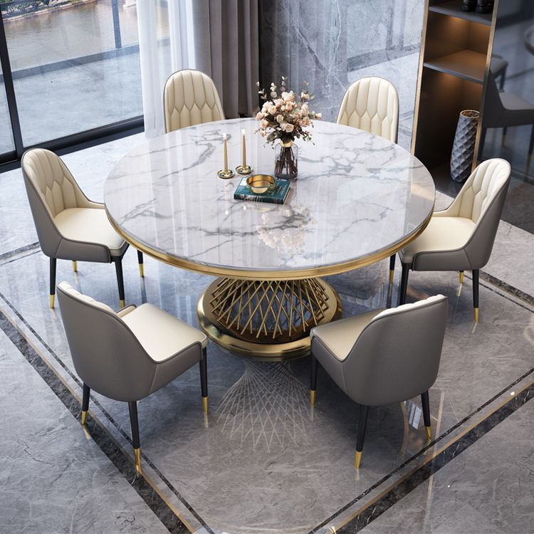 Round Modern Marble Dining Room Set Dining Furniture Set with Metallic Base