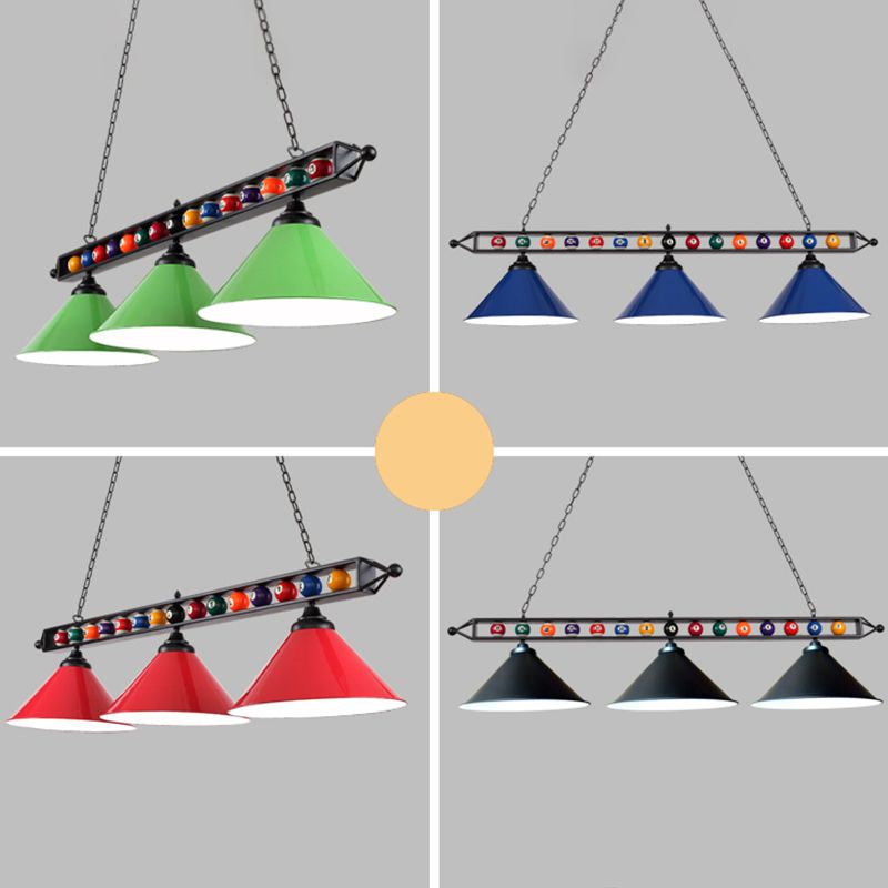 Iron Linear Island Ceiling Light Industrial Country Club Billiard Chandelier with Cone Shade