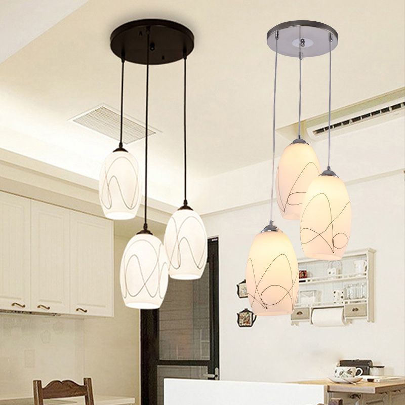 3 Lights Oval Multi Light Pendant Modern Simple White Glass Hanging Light for Restaurant