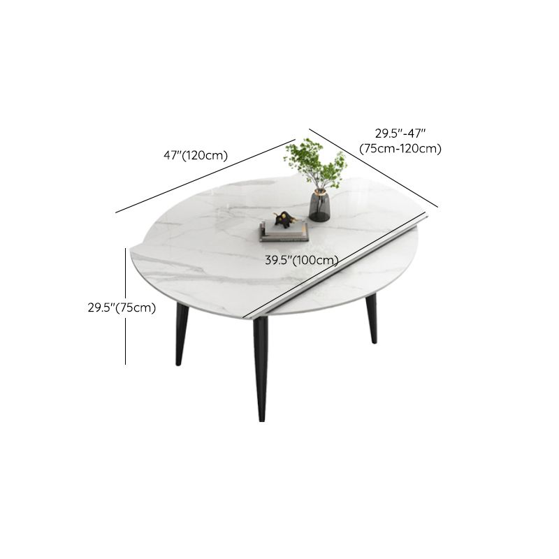 Round Dining Table White Stone Table Top with Black Metal Legs