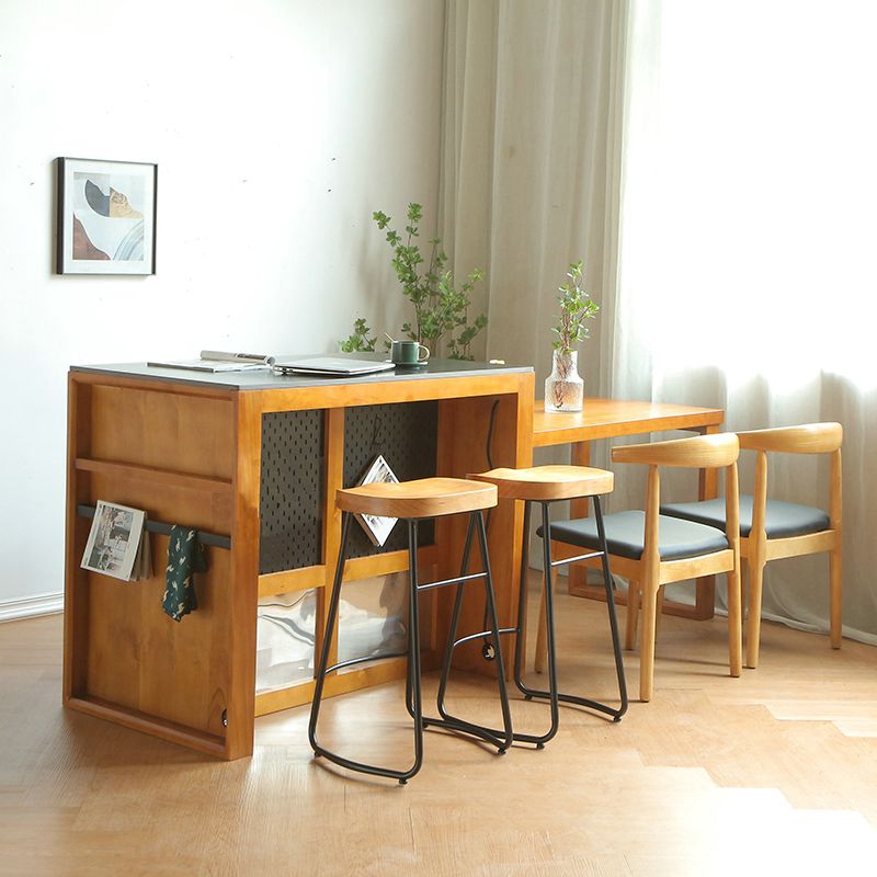 Rectangle Contemporary Kitchen Island Table with Pine Wood Base