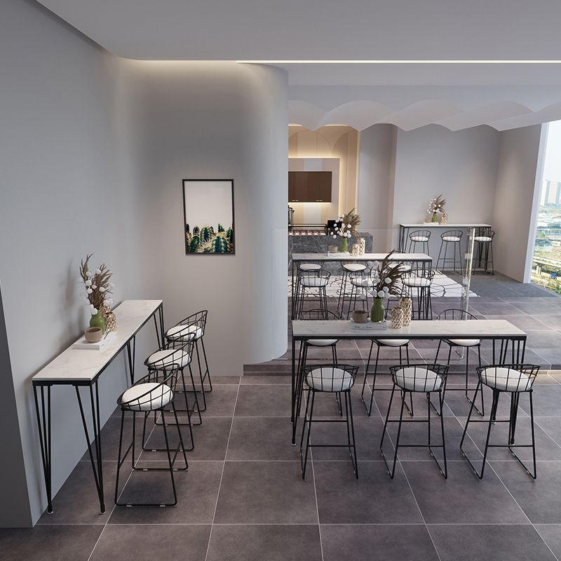 Modern 1/7 Pieces Bar Table Set Rectangle Stone Counter Table with High Stools for Cafe