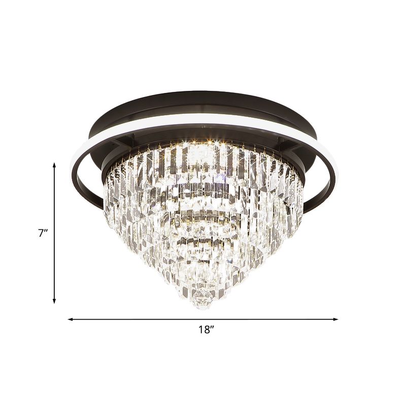 Luz de altura de dormitorio de cono invertido prisma simple LED negro cerca de la lámpara de techo con anillo de halo