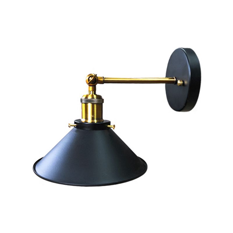 Cone Corner Wall Light Sconce Vintage Iron 1-Bulb Black and Brass Wall Lamp Fixture with/without Plug In Cord