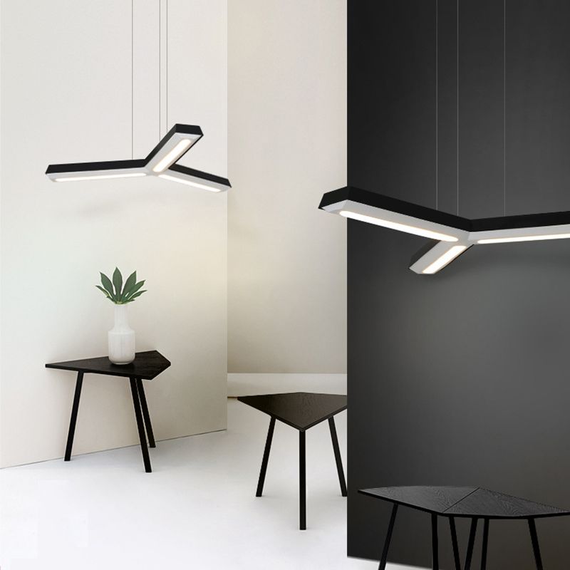 Lámpara colgante moderna 1 de luz con sombra de metal en forma de techo LED en forma de Y para el cargo