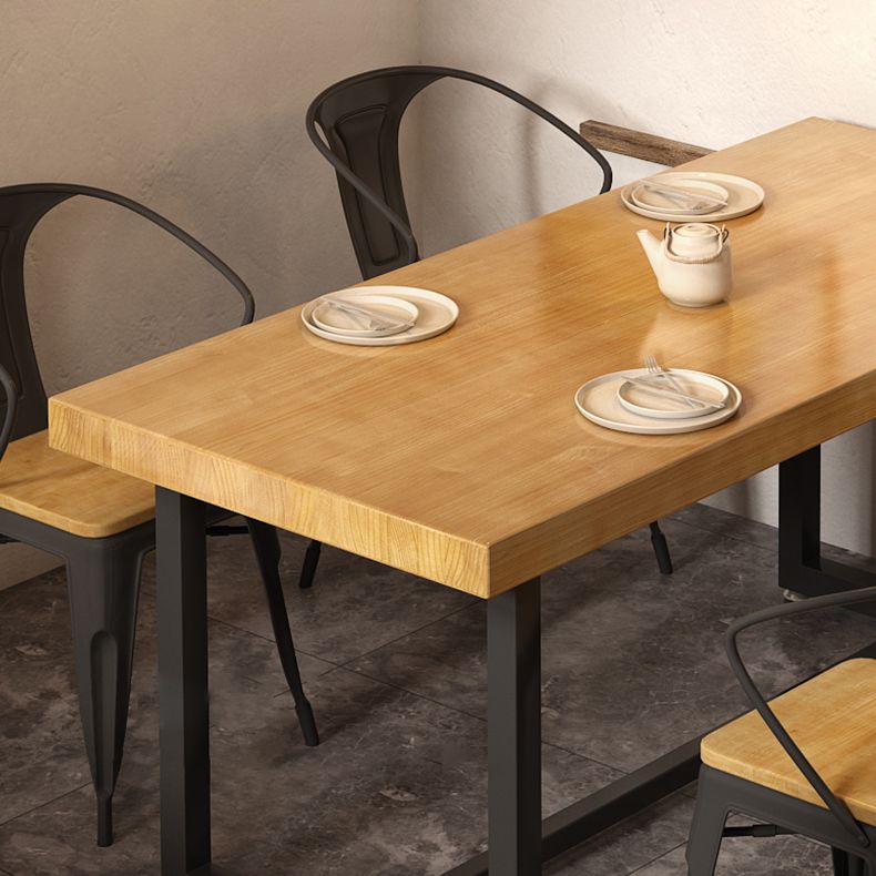 Industrial Style Solid Wood Dining Set with Rectangle Shape Table and Trestle Base for Home Use