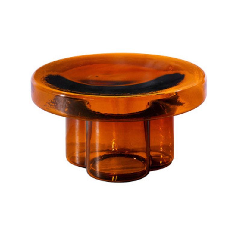 Modern Clear Glass Coffee Table Pedestal Round Simple Cocktail Table