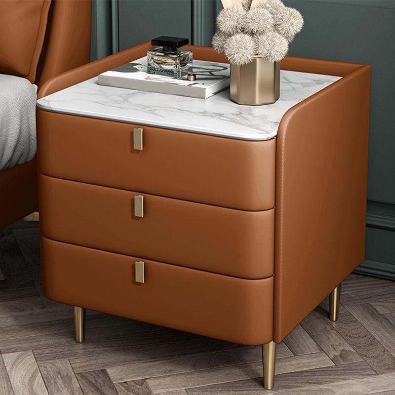 Solid Wood Frame 3 Drawer Leather Multicolor Choice Gold Table Leg Nightstand