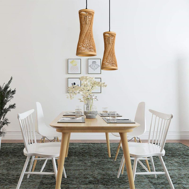 Bambuszylinder hängende Lampe Chic Modern Hanging Anhängervorstellung in Beige für Esszimmer
