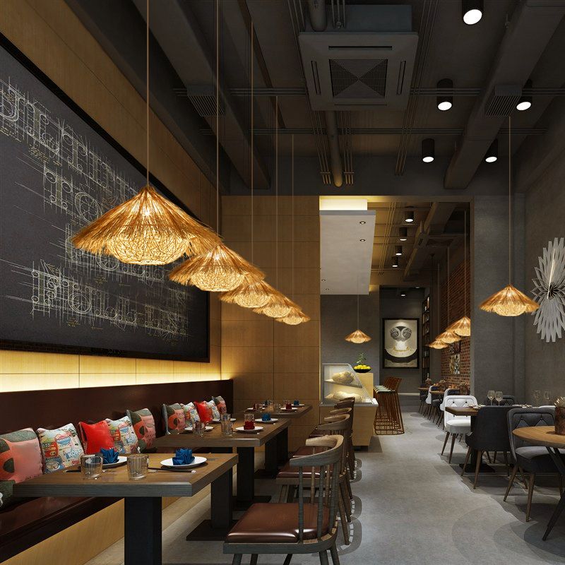 Minimalist Cone Suspension Light Rattan 1 Head Restaurant Pendant Ceiling Light in Wood