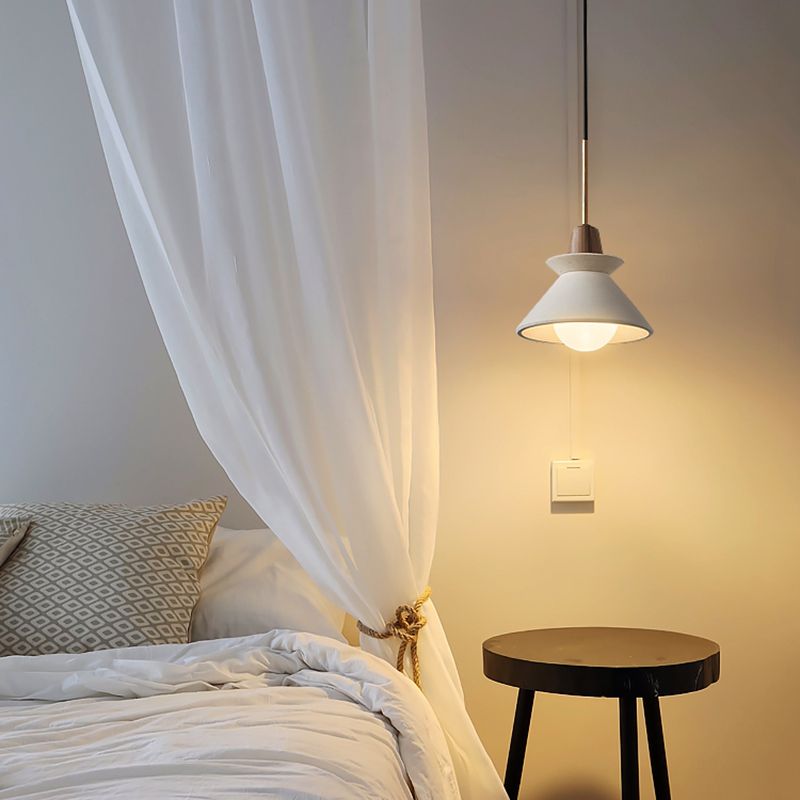 White Cone Pendant Lighting Fixture Nordic Style Cement Suspension Pendant Light