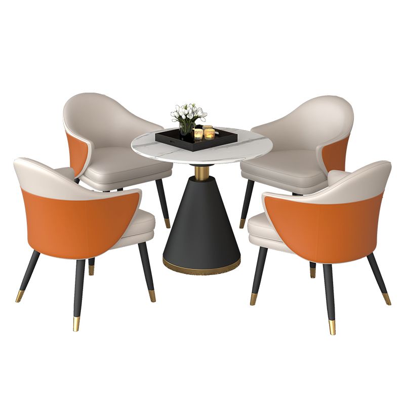 Modern Fixed Dinette Set 1/2/5 Pcs Round Stone Dinette Table with Dining Chair