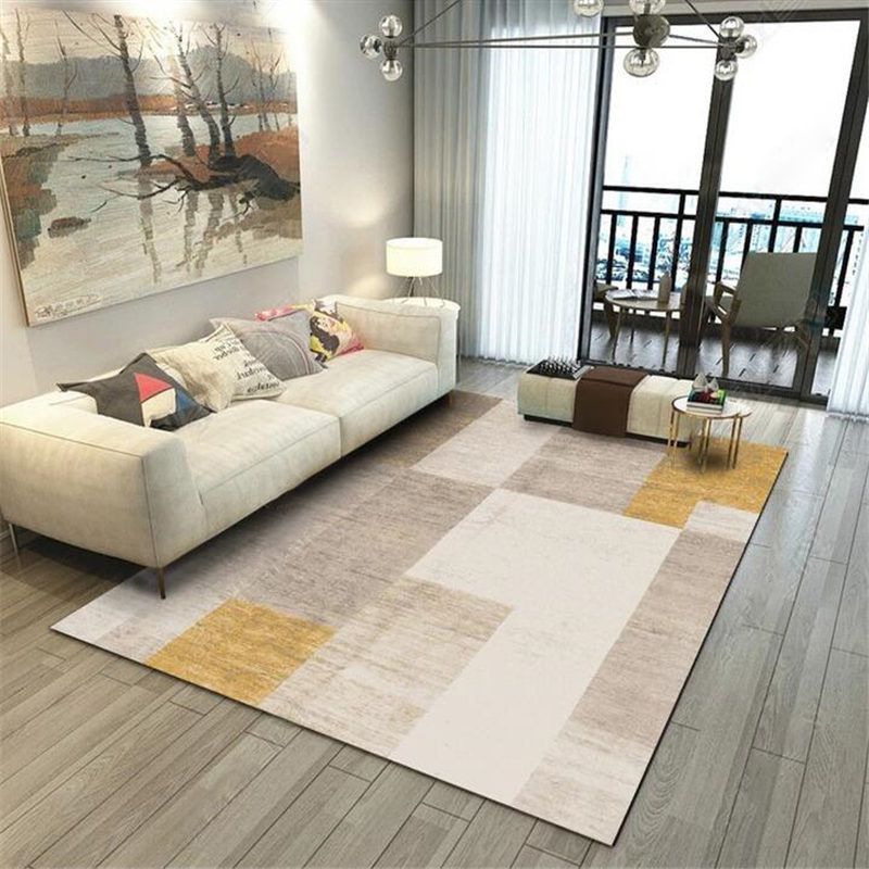 Modern Geometry Colorblock Rug Multi-Color Polyester Carpet Pet Friendly Anti-Slip Backing Washable Rug for Room