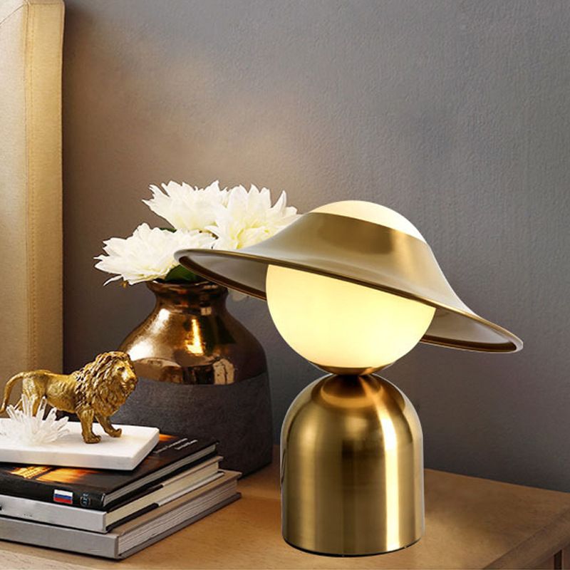 Hat Night Table Lamps Modern 1-Light Nightstand Lights with White Glass Shade for Bedroom