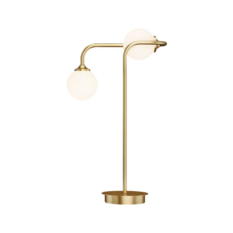 Lámpara de oro de la mesa de vidrio lácteo global lámpara de oro de 2 cabezas de oro con brazo de metal