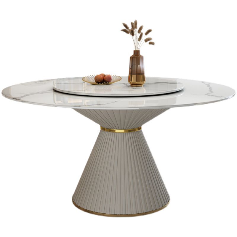 Stone Round Dining Table Contemporary Style Dining Site Table with Turntable