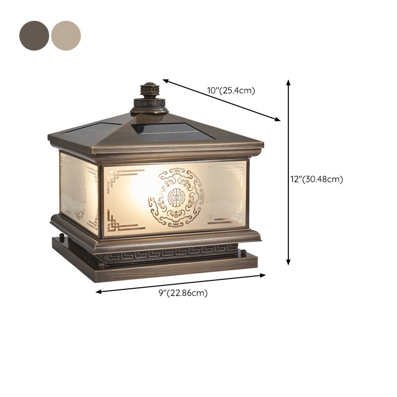 Rectangle Shape Metal Solar Pillar Lamp Modern 1-Light Outdoor Waterproof Light