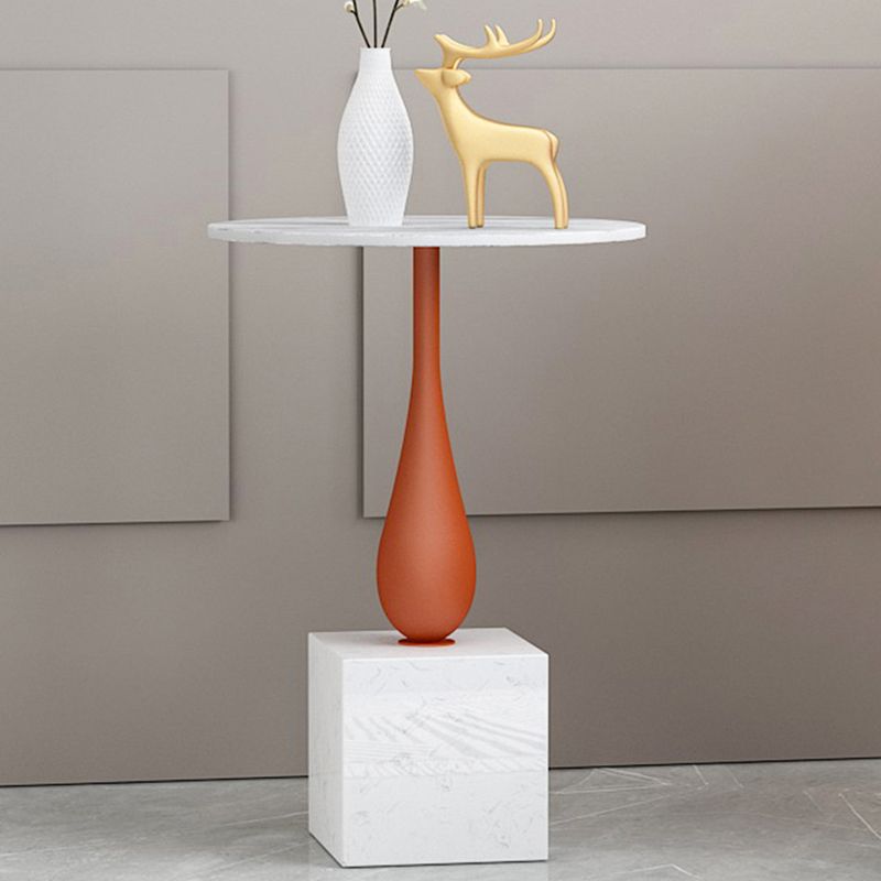 Modern 13.77" Wide End Table Round Stone Top Pedestal Side Table