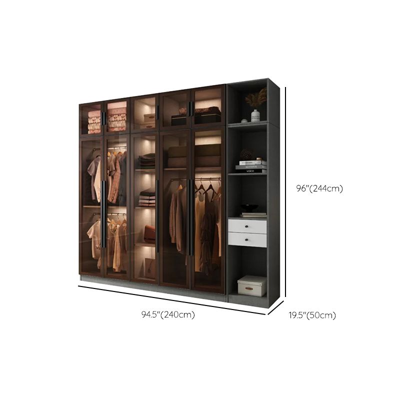 Modern Wardrobe Cabinet Glass and Engineered Wood Wardrobe Closet