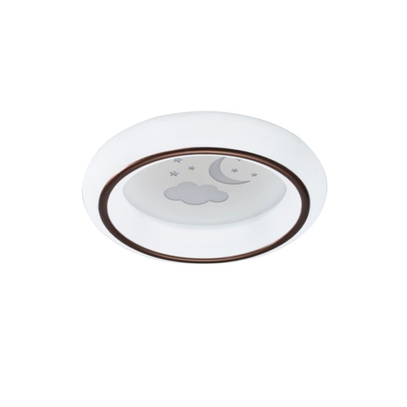 Circular Flush Mount Ceiling Light Nordic Acrylic White LED Flushmount with Elk/Star/Hot Air Balloon Pattern