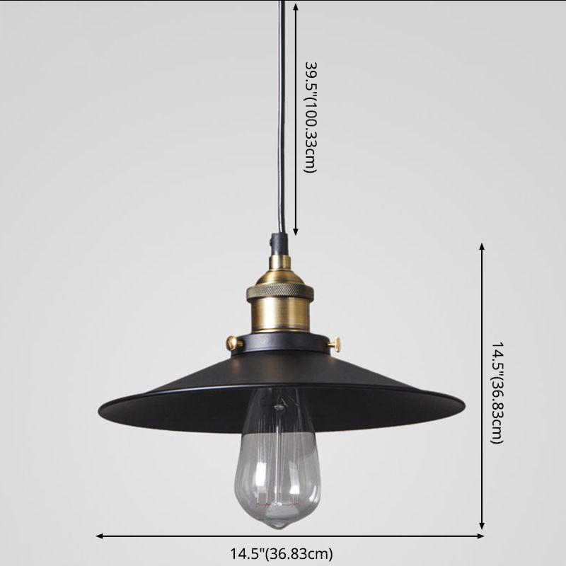 Retro Industrial Style Mini Hanging Light Single Bulb Black Cone Metal Shade Suspension Lamp for Bar