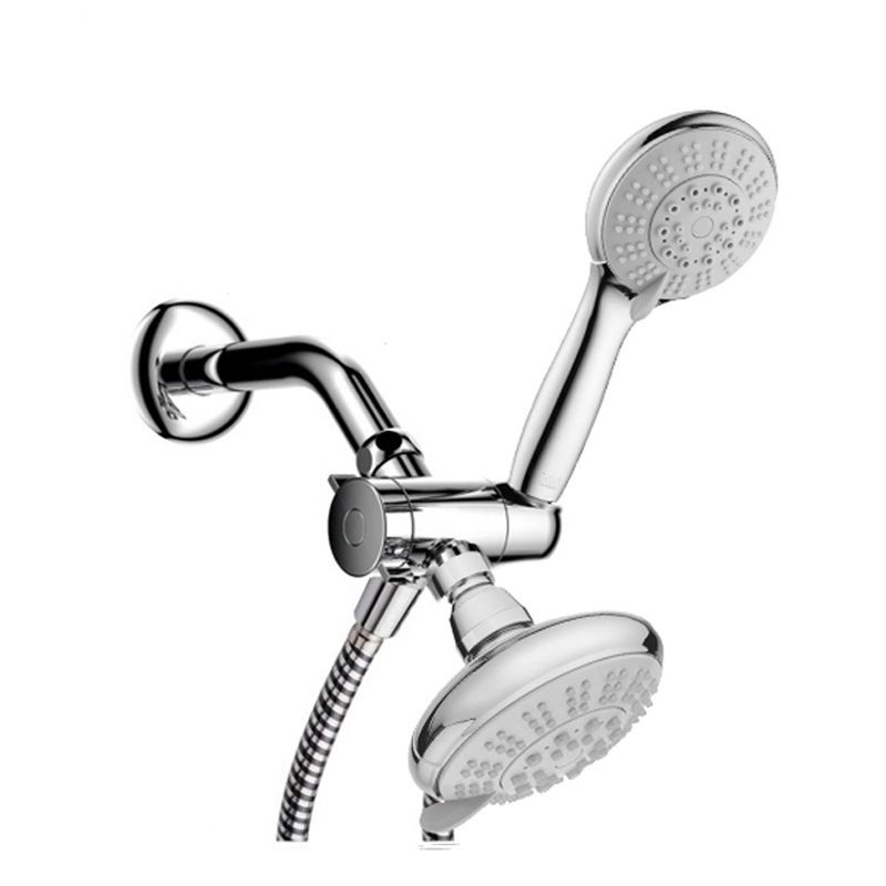 Silver Dual Shower Head with Diverter Adjustable Spray Pattern Wall-Mount Showerhead