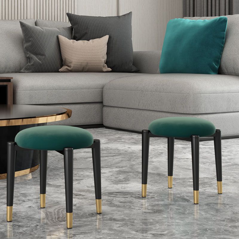 Luxury Ottoman Velvet Tear Resistant Solid Color Round Ottoman with Metal Legs
