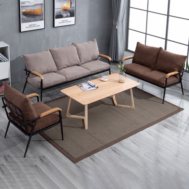 Metal and Wood Square Arm Sofa Industrial Loose Back Cushions Sofa