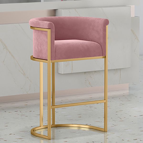 Glam Backrest Armrest Counter Stool Iron Cafe Bar Stool with Velvet Cushion and Pedal