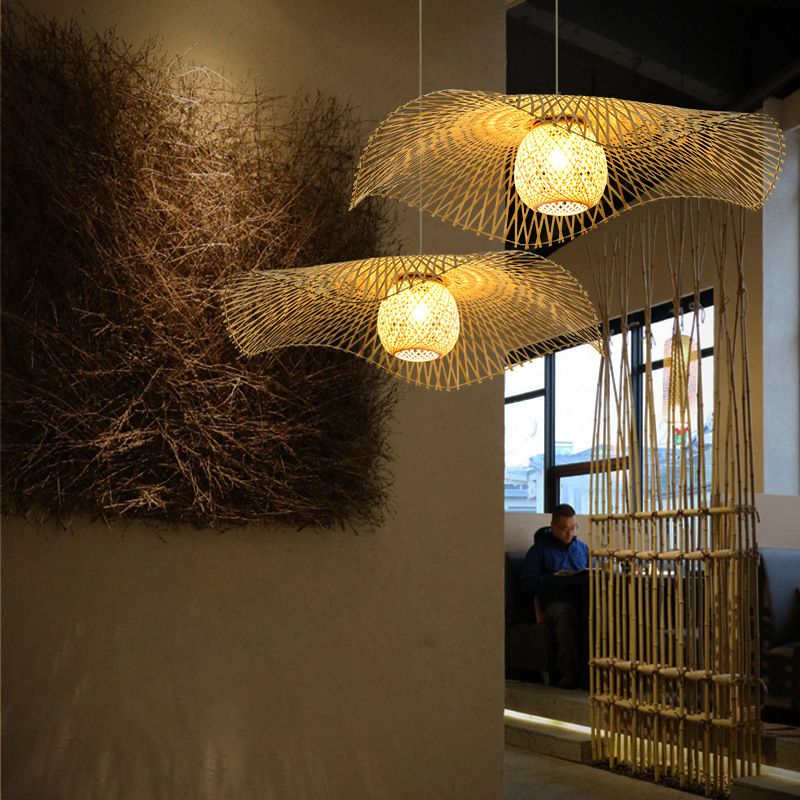 Lotus Leaf plafondverlichting Aziatische stijl bamboe 1 lamp hout hangend licht voor restaurant