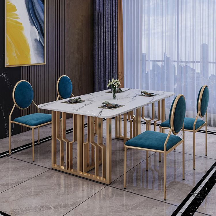 Metal Traditional Luxury Rectangle Table Sintered Stone Table for Kitchen