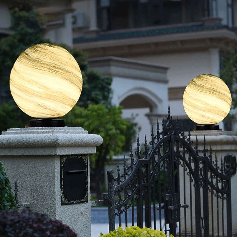 Glass Ball Shape Outdoor Lights Modern Style 1 Light Solar Pillar Lamp