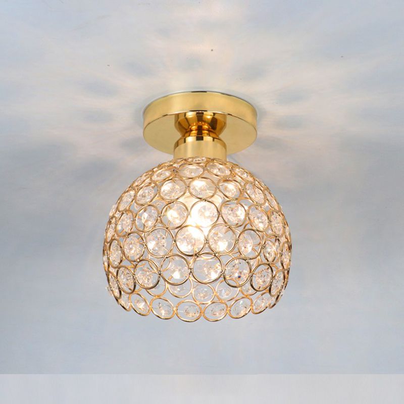 Crystal Round Ceiling Light Fixture Modern Style Ceiling Mount Light Fixture in Gold