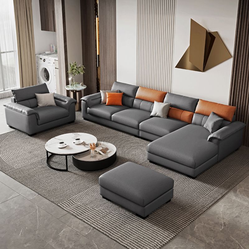 Fabric Pillow Top Arm Sectional Sofa 35.43"High Modern Cushion Back Sofa
