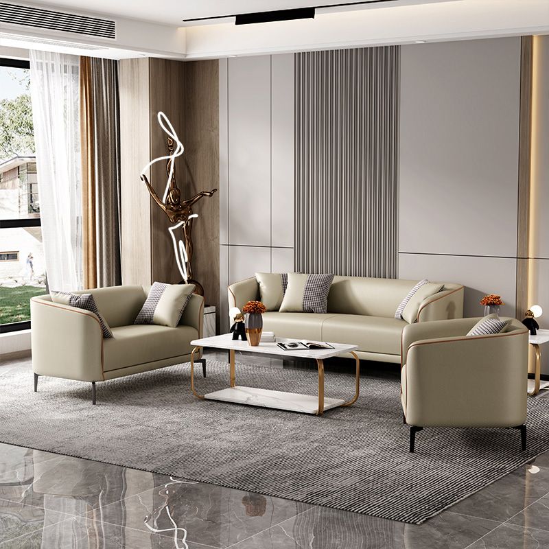 Modern Style Fabric Settee with Four Legs Apartment Sofa with Bolster Pillows