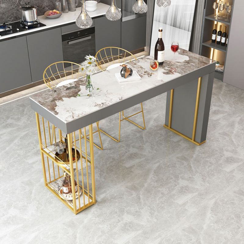 Modern Rectangle Bistro Bar Table Sintered Stone Storage Bar Table