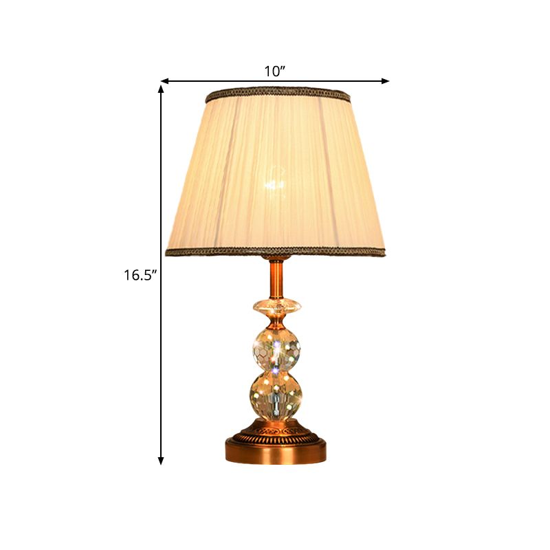1 Bulb Pleated Fabric Night Stand Lamp Traditional Pink and White/Pink/Coffee Cylinder/Tapered Parlor Table Light with Faceted Crystal Orbs