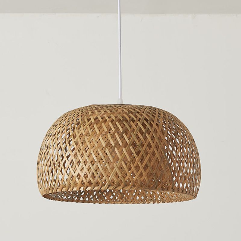 Half-Circle Shade Pendant Light Fixture Asia Style Bamboo Beige Suspension Pendant Light