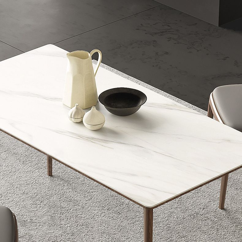 White Stone Top Table Mid-Century Modern Rectangle Table with 4 Wood Legs