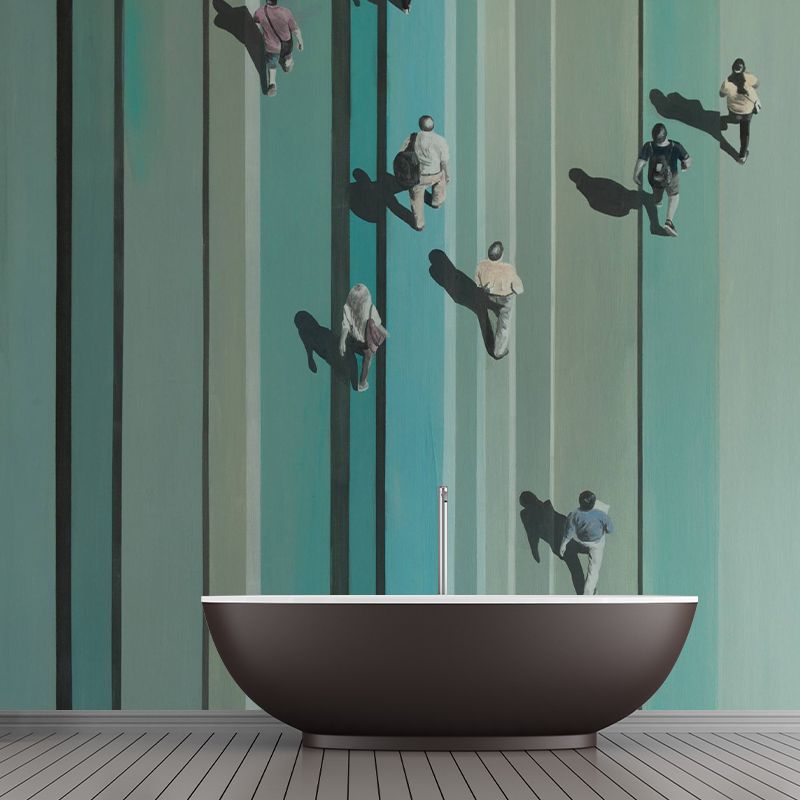 Artistic Pedestrian Wall Mural Grey-Blue Living Room Wall Decor, Personalized Size