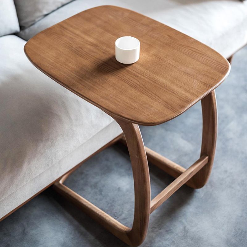 Scandinavian Rectangular Sofa Side Table C Shape Wood End Table