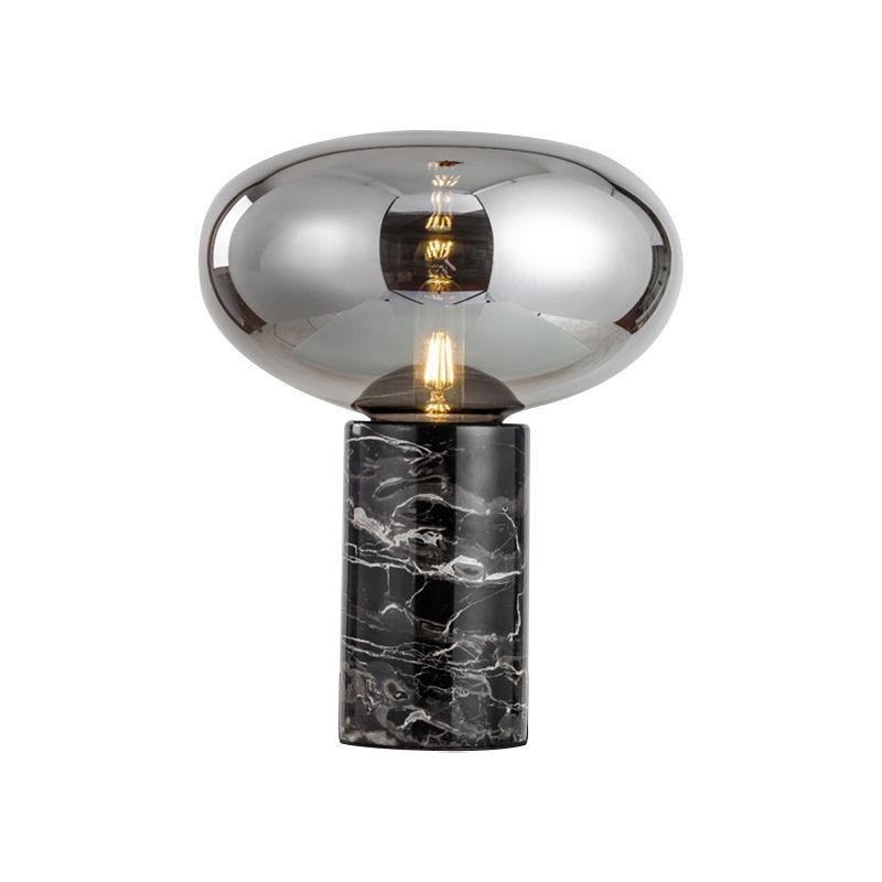 9"/12.5" Wide Cylinder Table Light Designer Marble 1 Head Black Night Lamp with Oval Grey/Amber Glass Shade