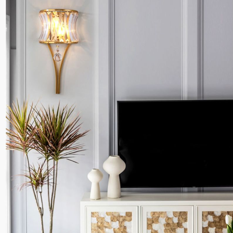 Moderne Stil gebogene Wandleuchten klare Kristall 2 Leichter Wandlampen in Gold und Schwarz