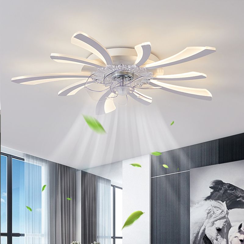 Nordic Style Iron Ceiling Fan Lamp Acrylic Shade LED Ceiling Fan Light for Living Room
