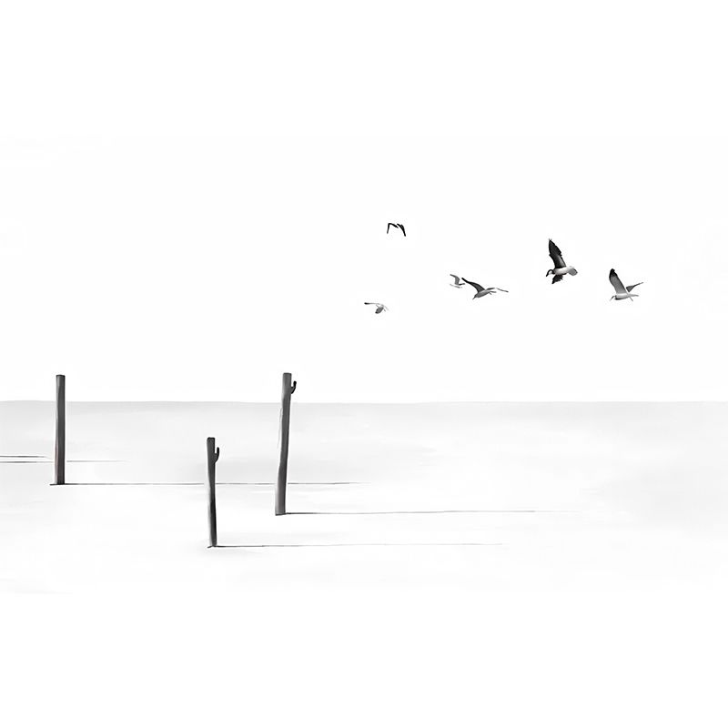 Whole River Wall Covering for Accent Wall Flying Bird Mural in Black and White, Moisture-Resistant